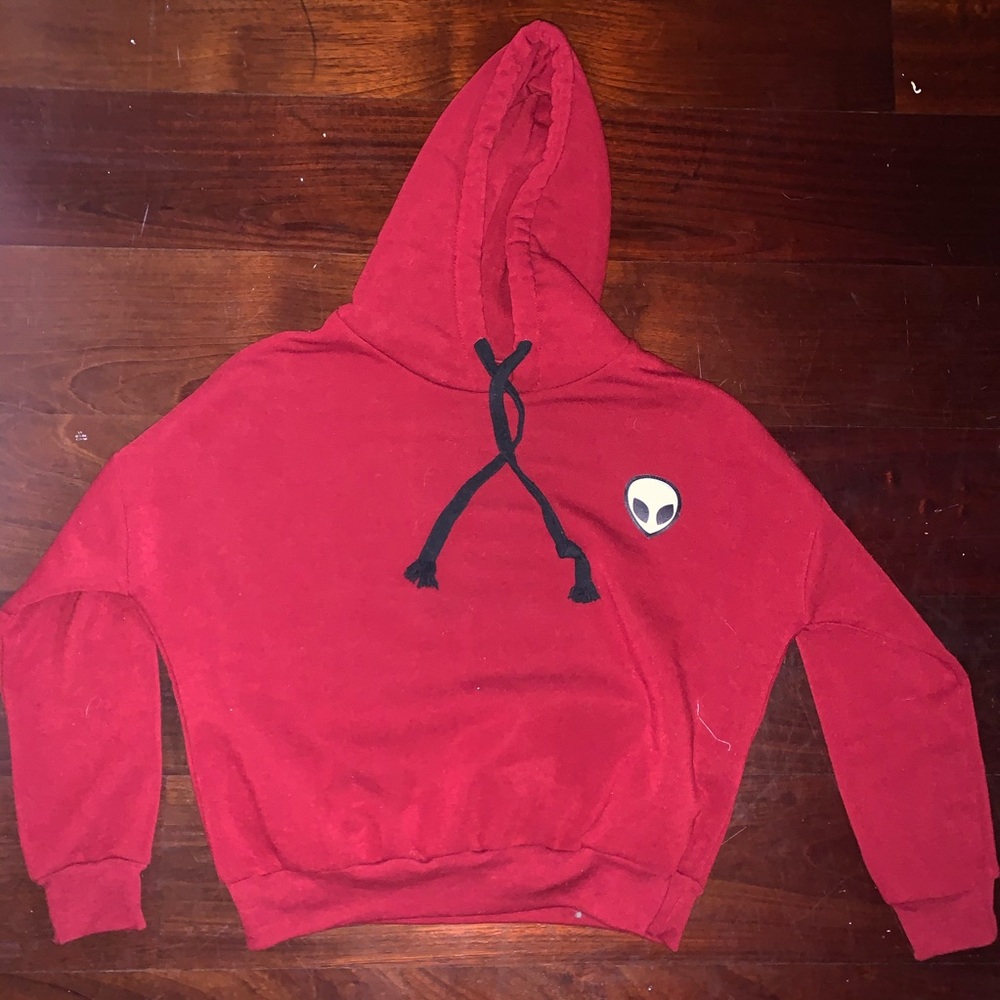 Trendy red cropped Alien hoodie